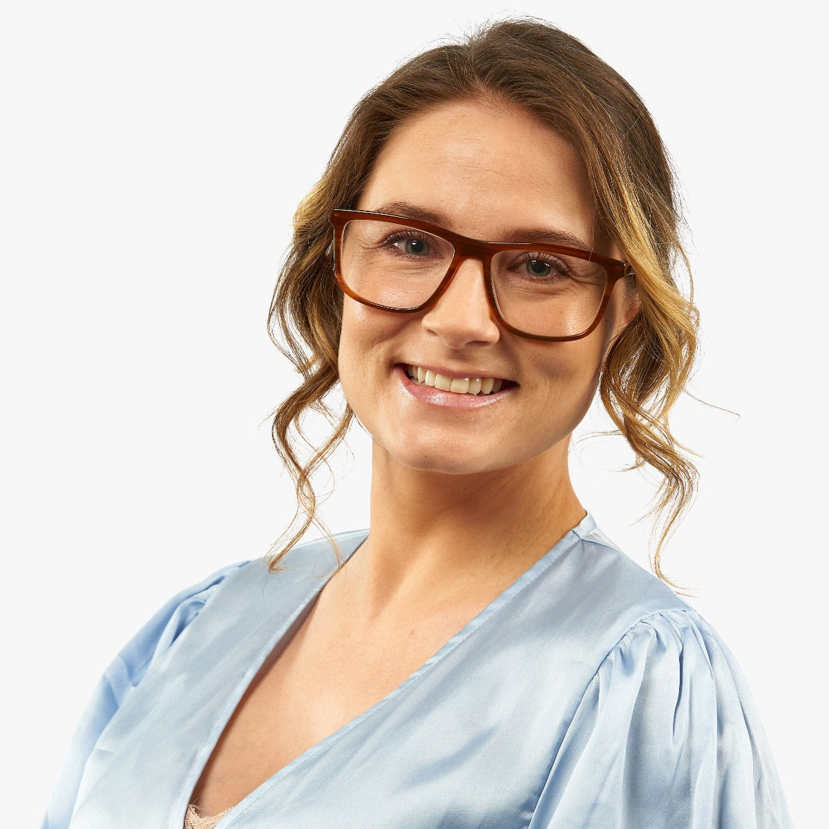 Luxreaders stylish Women's Oslo Shiny Walnut Reading glasses. Made from Acetate in a Square shape.