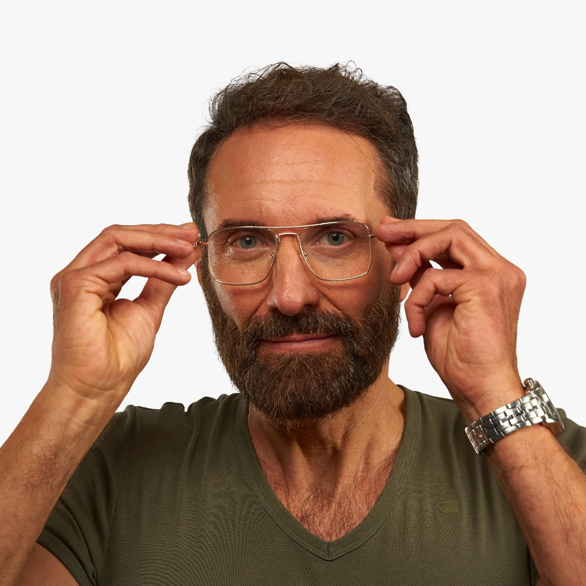 Luxreaders stylish Men's Lidköping Gold Reading glasses. Made from Stainless steel in a Square shape.