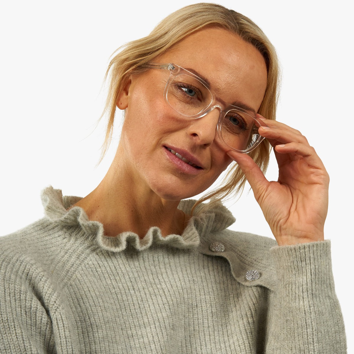 Luxreaders stylish Malmö Crystal White Reading glasses. Made from Acetate in a Square shape.