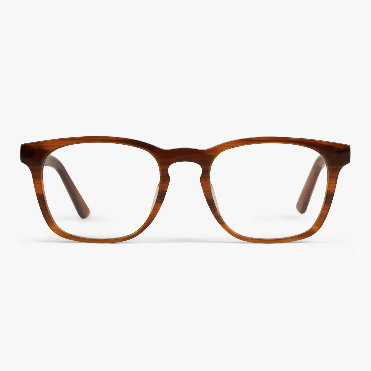 Luxreaders stylish Men's Bornholm Shiny Walnut Blue light glasses. Made from Acetate in a Square shape.