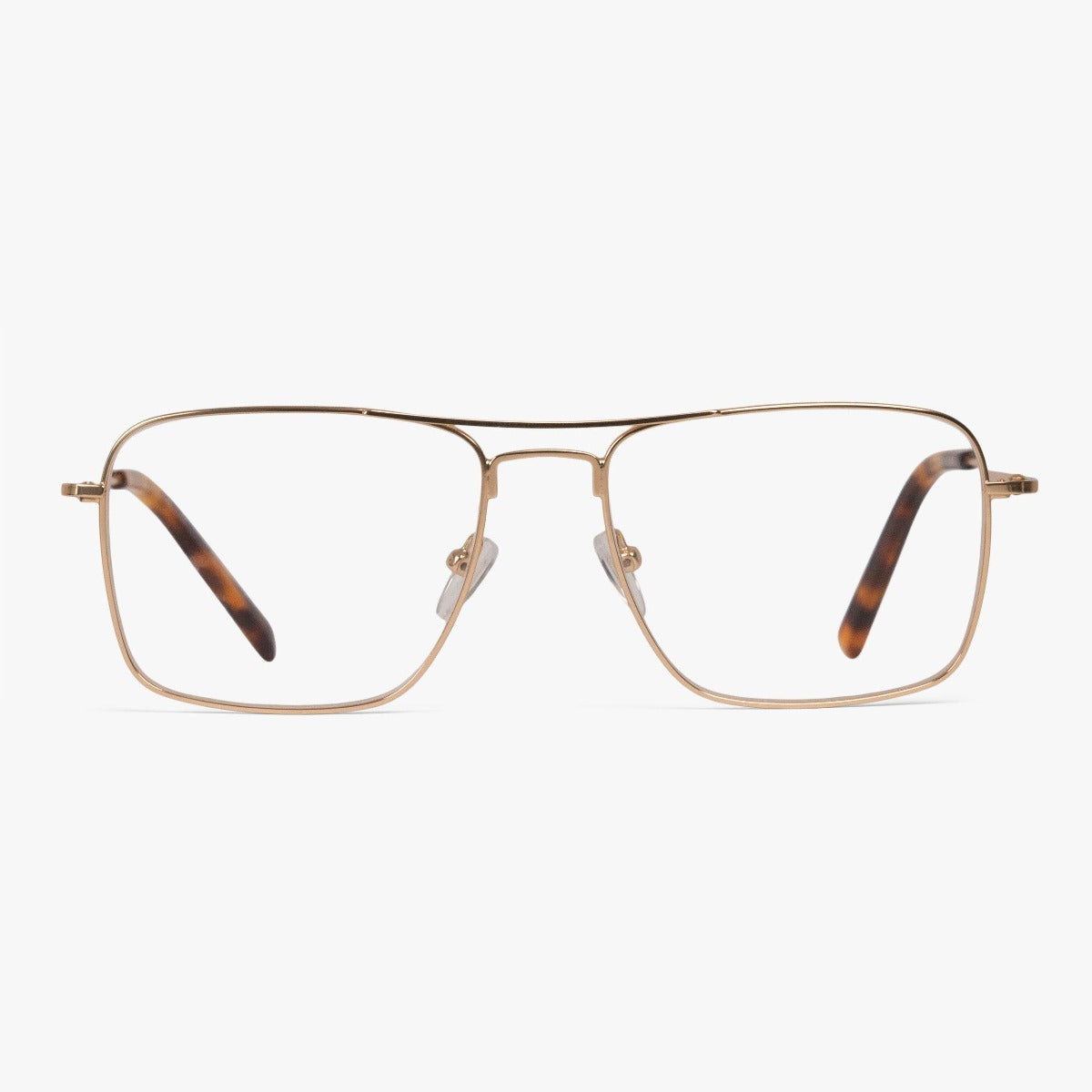 Luxreaders stylish Lidköping Gold Reading glasses. Made from Stainless steel in a Square shape.