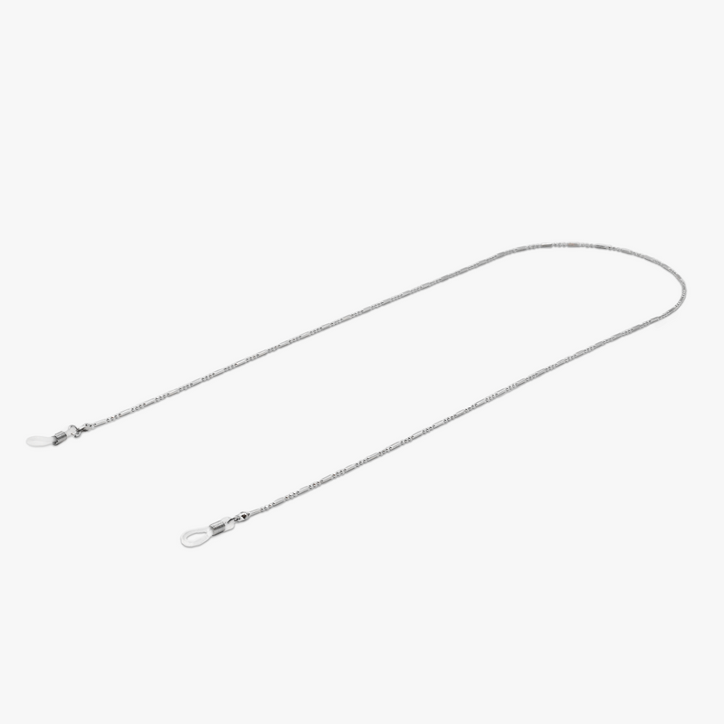 Silver eyewear cord with clasps for attaching to glasses