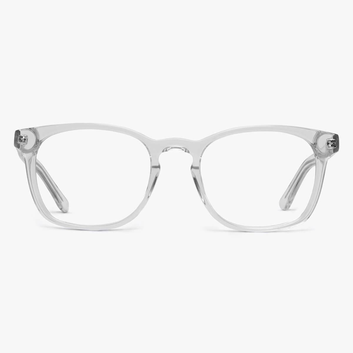 Luxreaders stylish Women's Bornholm Crystal White Blue light glasses. Made from Acetate in a Square shape.