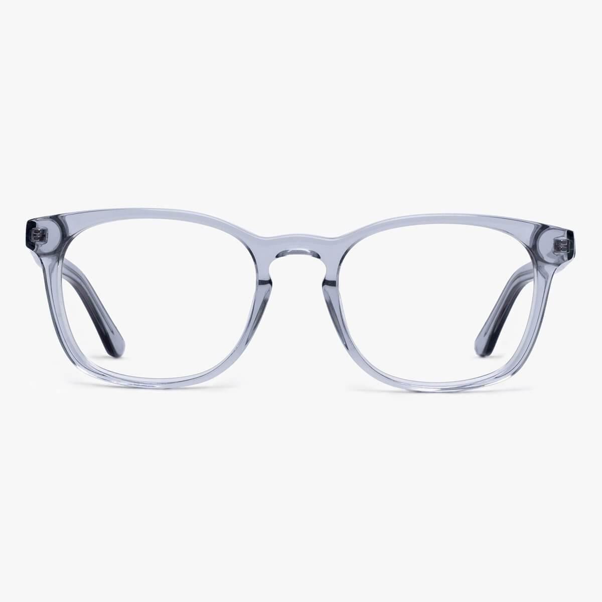 Luxreaders stylish Men's Bornholm Crystal Grey Blue light glasses. Made from Acetate in a Square shape.