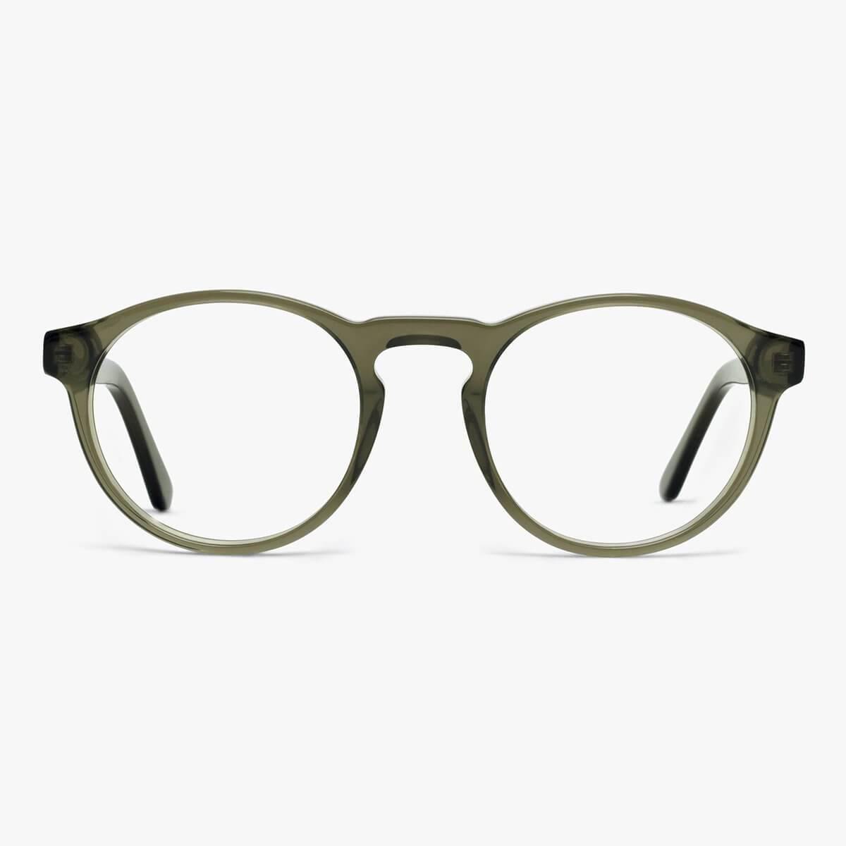 Luxreaders stylish Women's Trondheim Shiny Olive Reading glasses. Made from Acetate in a Round shape.