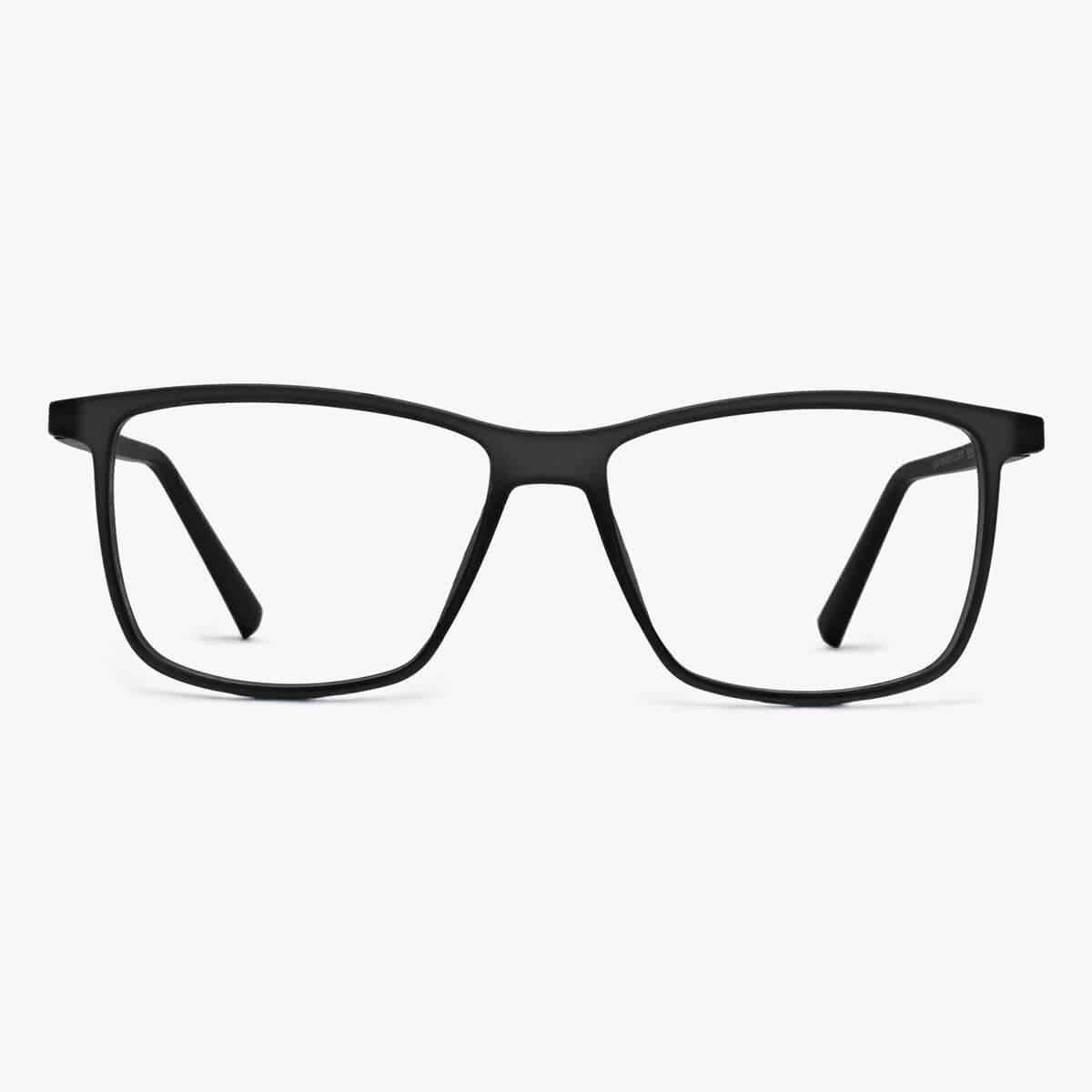 Luxreaders stylish Men's København Black Reading glasses. Made from Rubber in a Square shape.