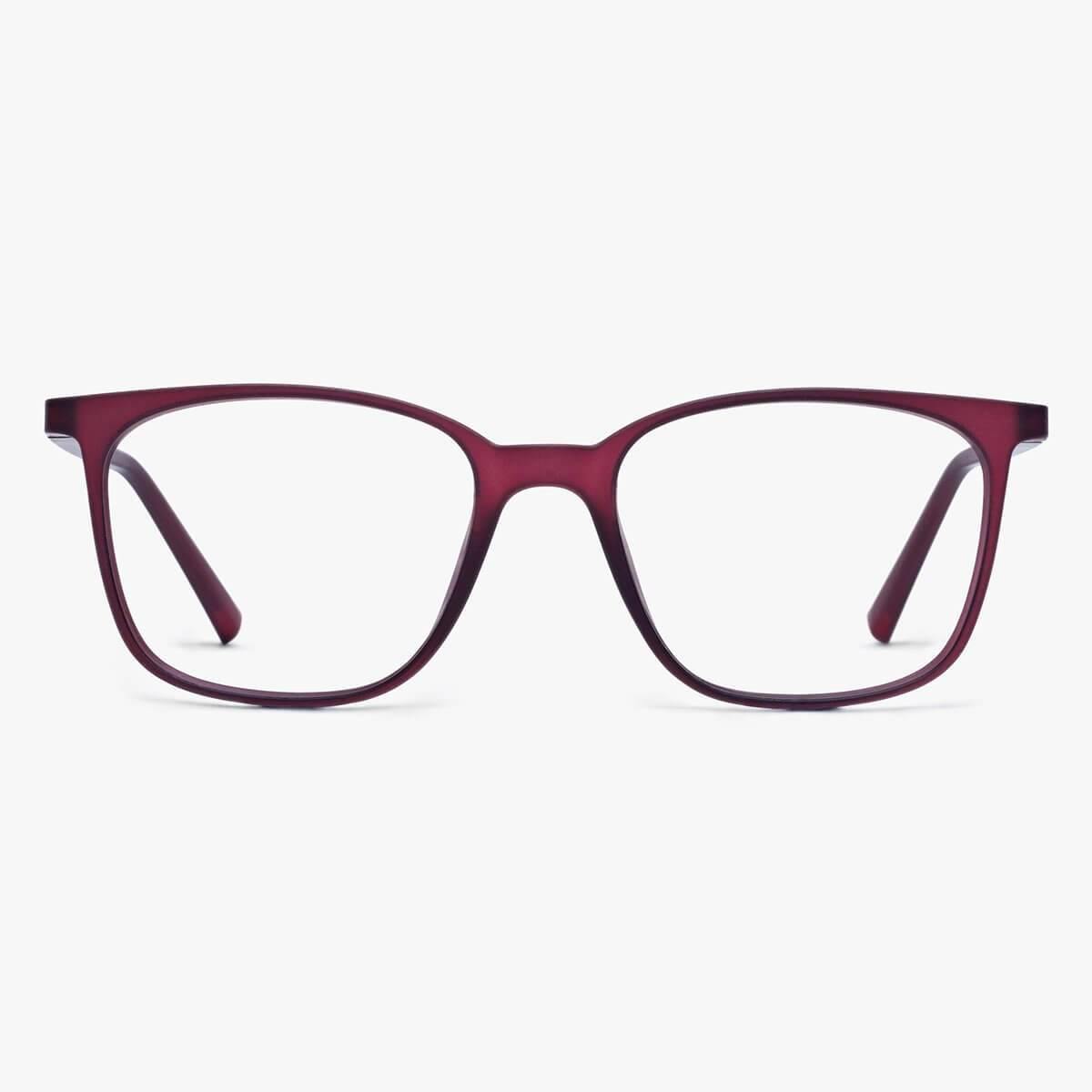 Luxreaders stylish Fyn Red Reading glasses. Made from Rubber in a Square shape.