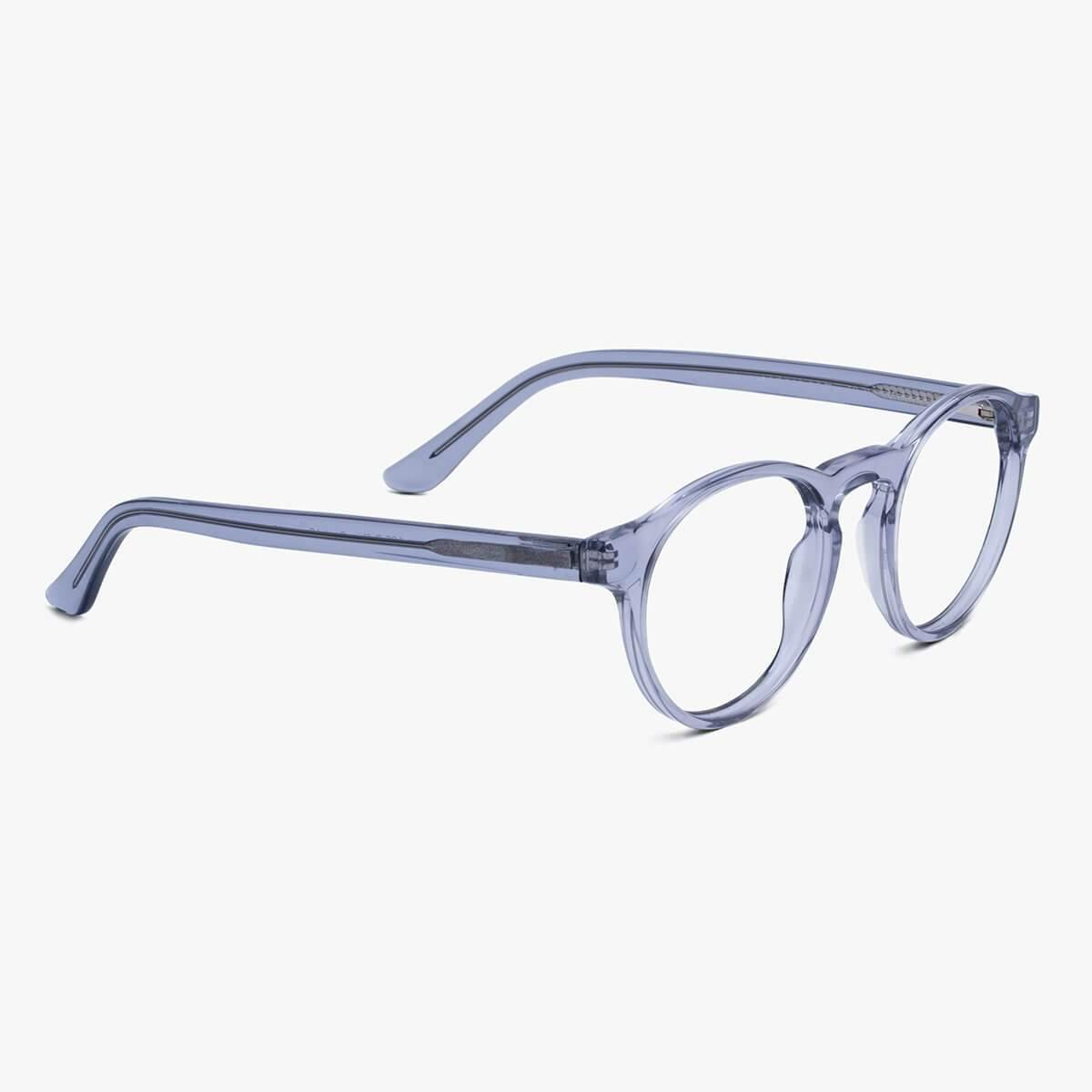 Luxreaders stylish Trondheim Crystal Grey Blue light glasses. Made from Acetate in a Round shape.