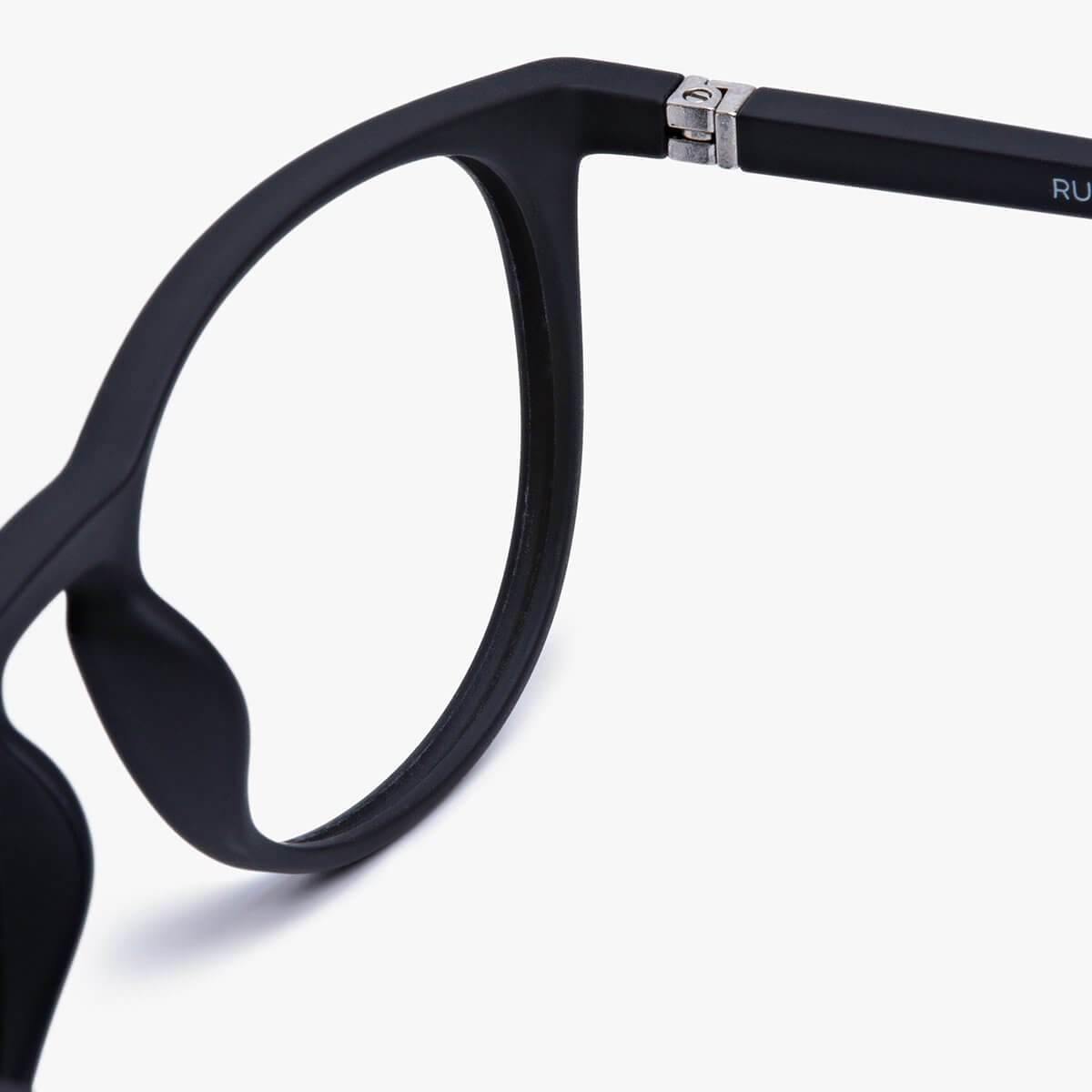 Luxreaders stylish Stockholm Black Blue light glasses. Made from Rubber in a Iconic shape.