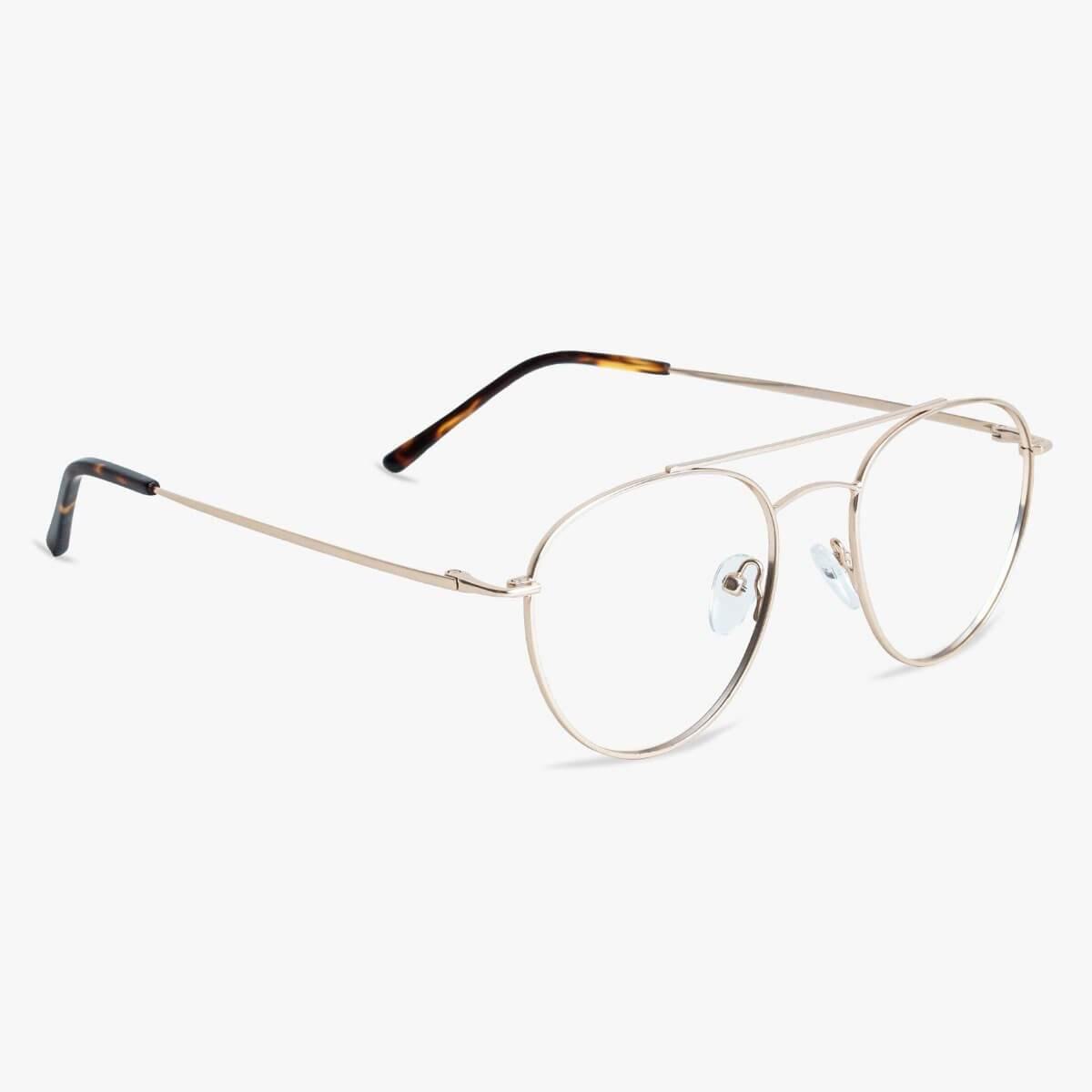 Göteborg Gold aviator glasses with thin gold metal frame and clear lenses