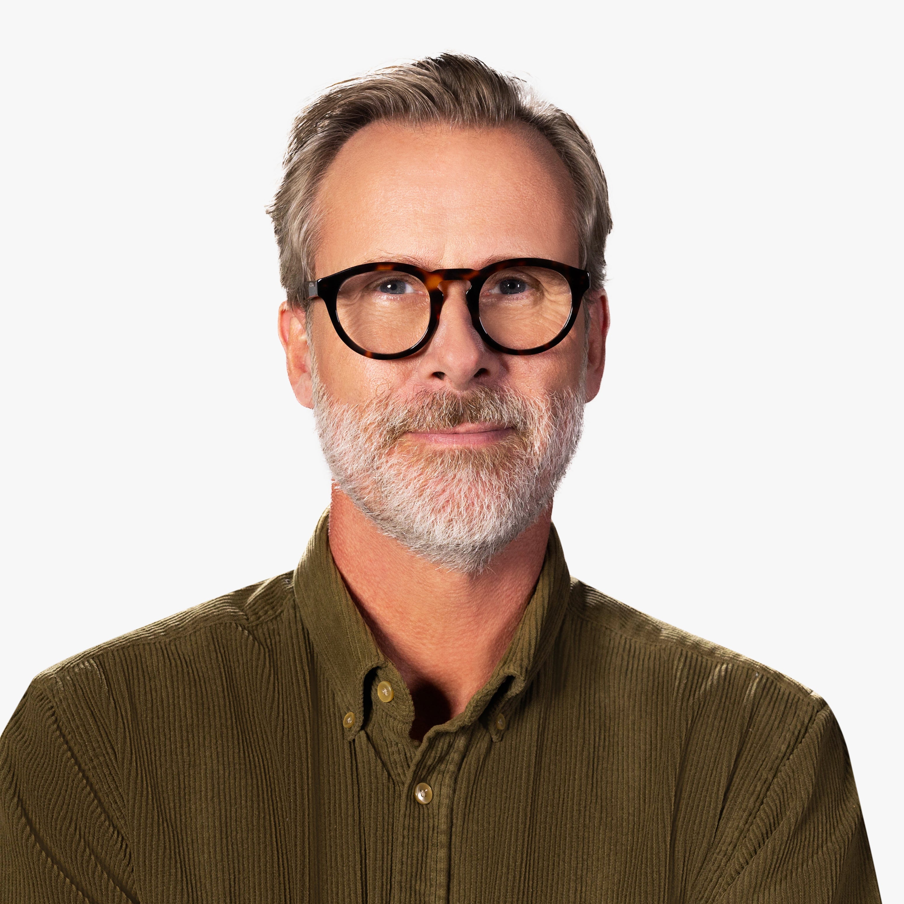 Person wearing Gråsten Light Turtle glasses with tortoiseshell round frames