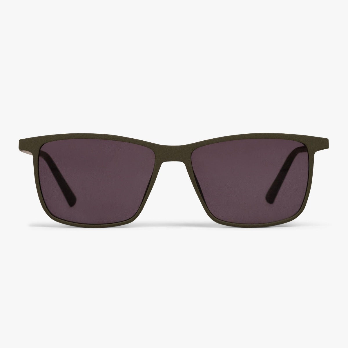 Dark olive square sunglasses with black lenses