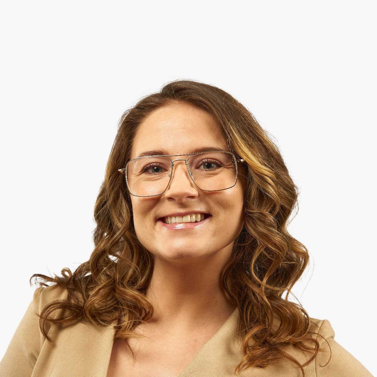 Person wearing Lidköping Gold glasses with gold frame