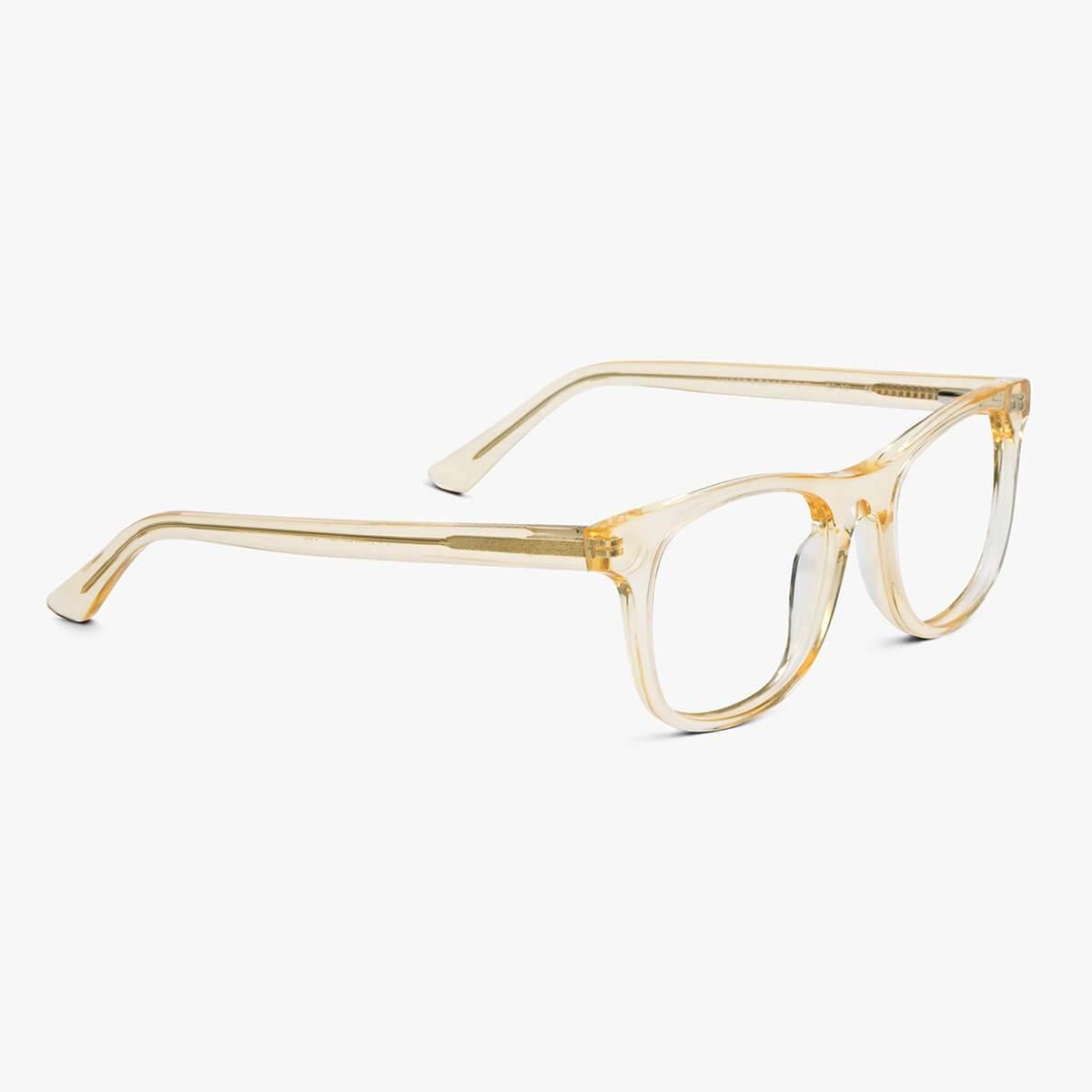 Clear crystal lemon eyeglasses with a modern rectangular frame and transparent temples