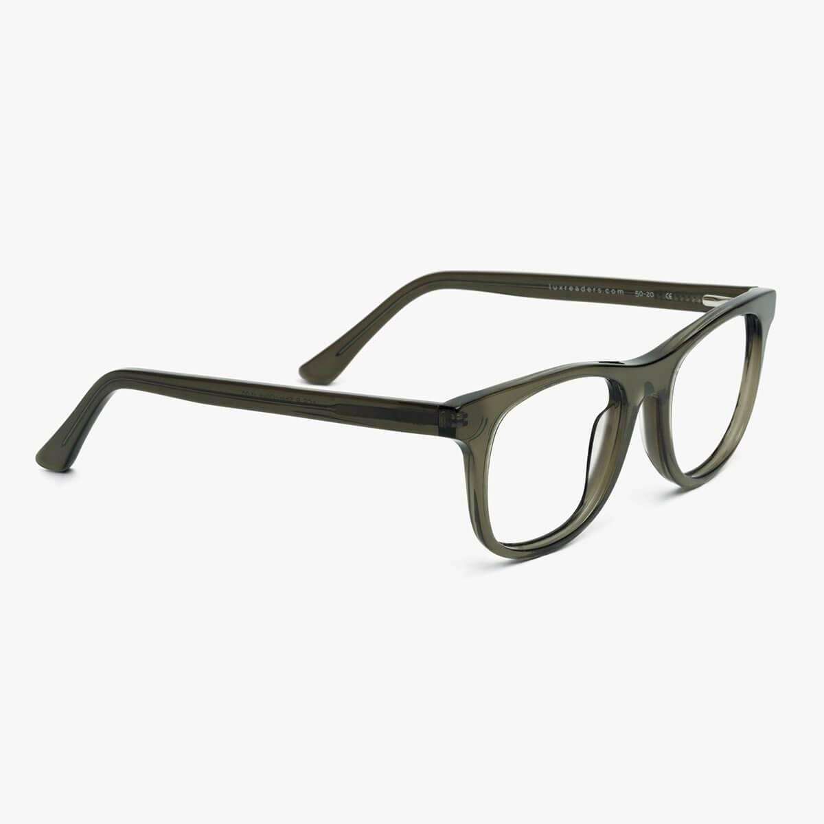 Malmö Shiny Olive rectangular glasses with transparent olive frames