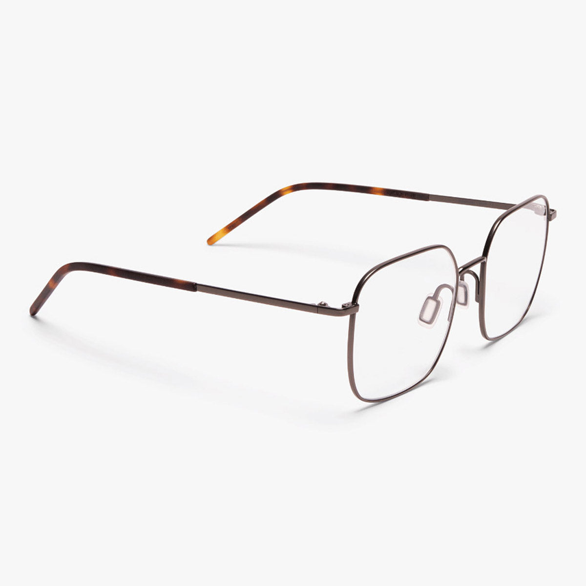 Men's square brown metal frame glasses with clear lenses