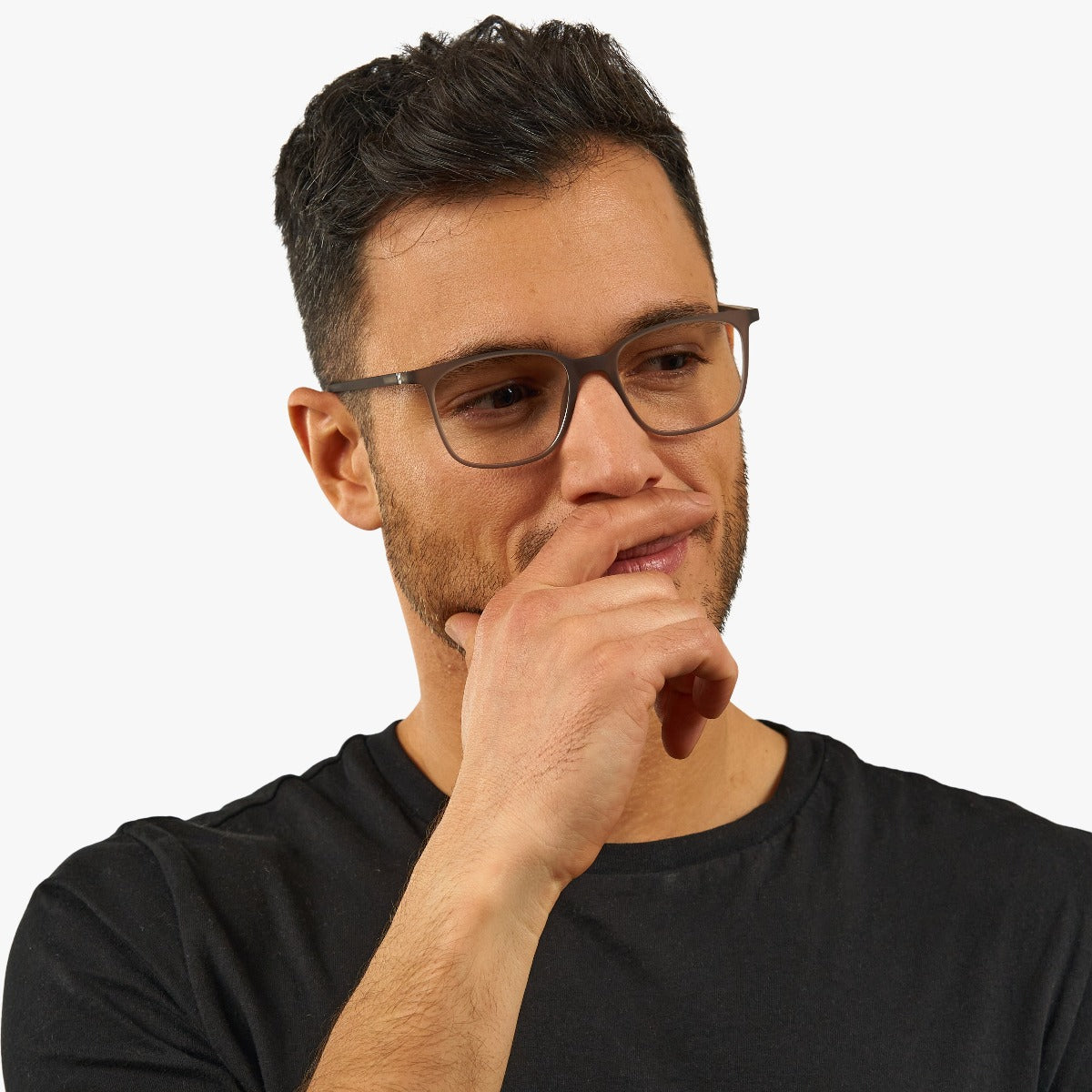 Person wearing Men's Fyn Grey glasses