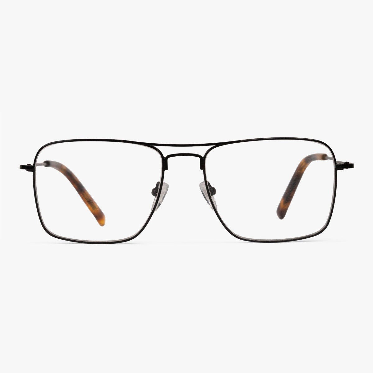 Men's Lidköping Black square glasses with thin black frame and tortoiseshell temples