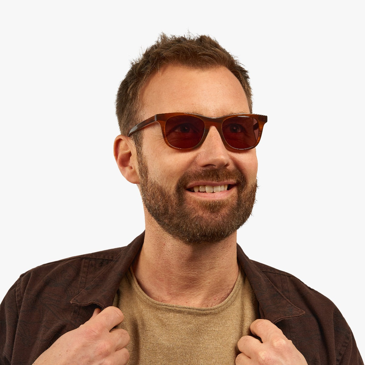 Person wearing Men's Malmö Shiny Walnut sunglasses