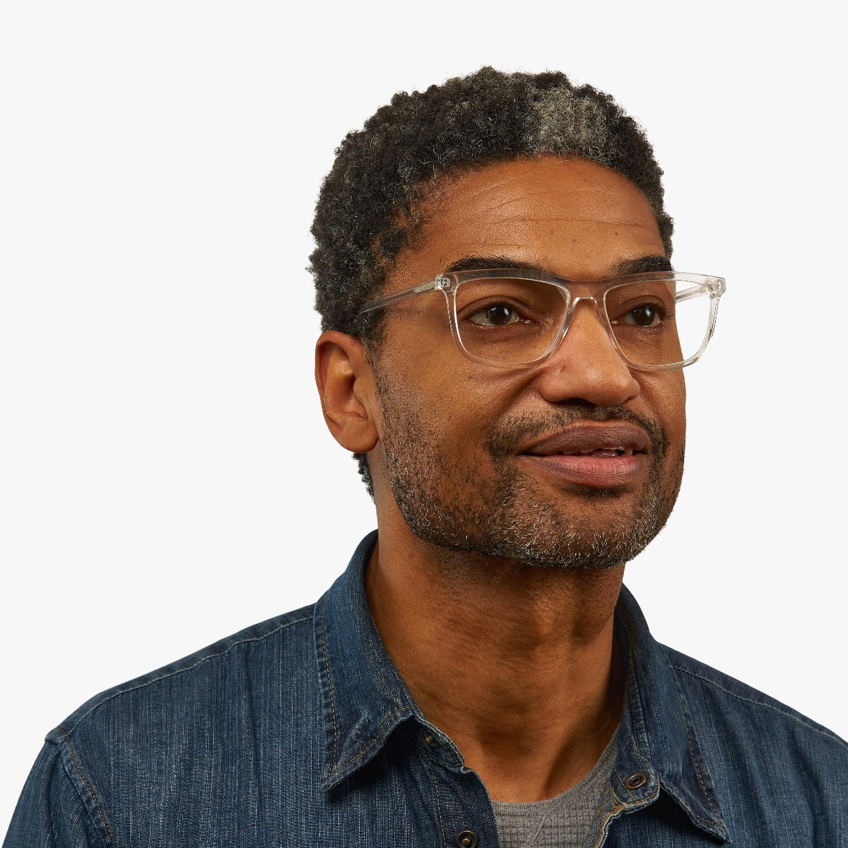 Person wearing Men's Oslo Crystal White glasses