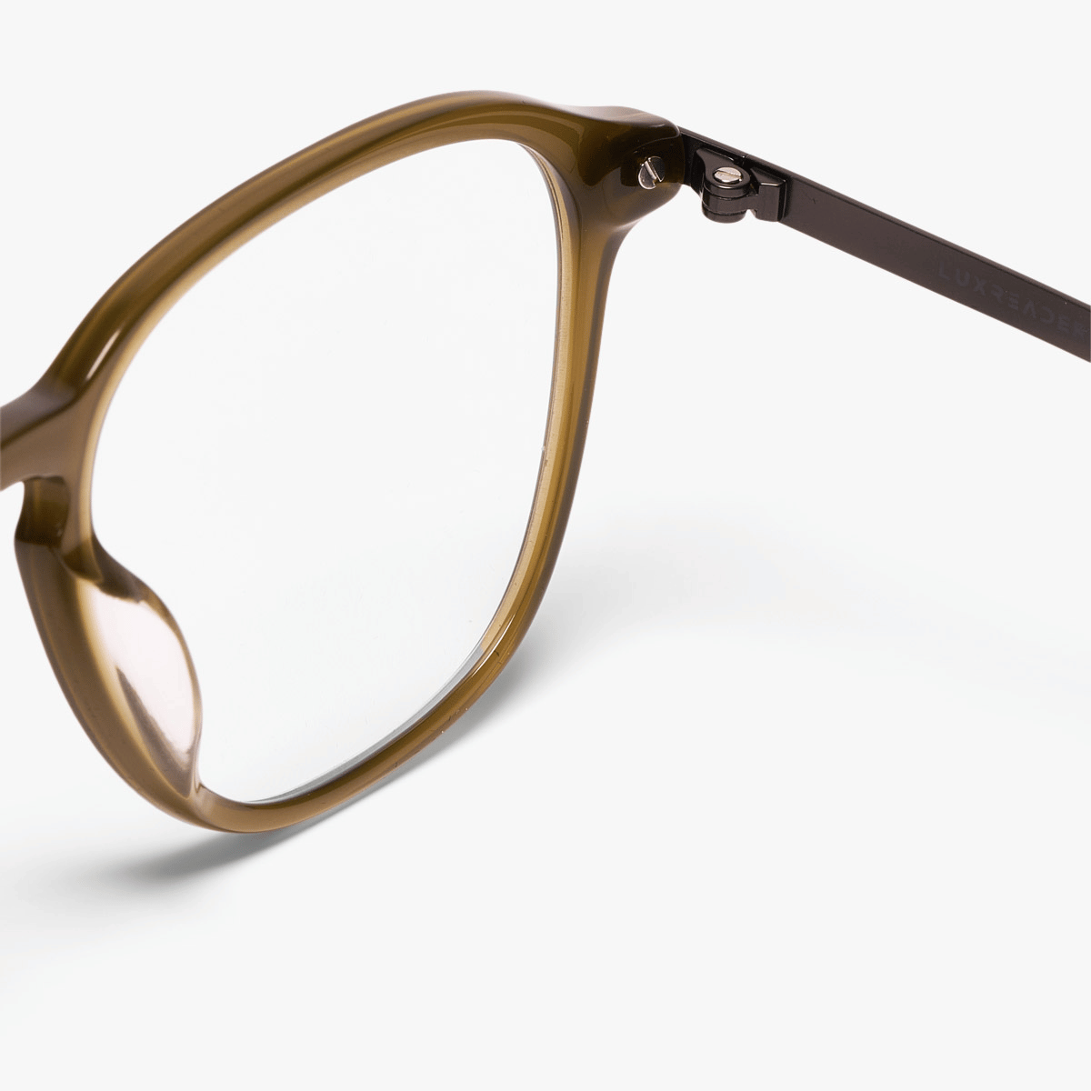 Men's Rønne shiny olive glasses with Luxreaders temple branding