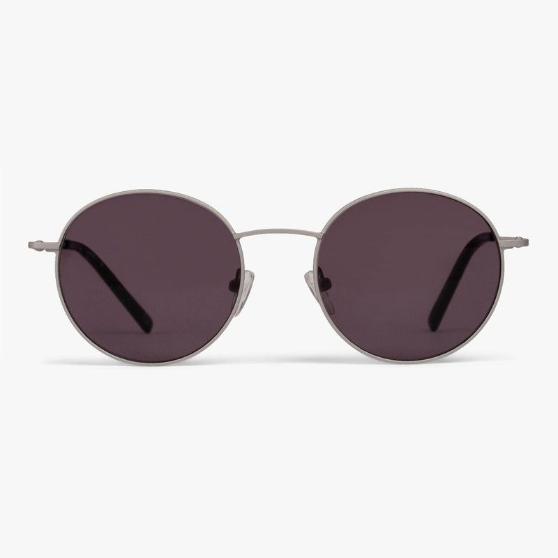Round black sunglasses with silver frames