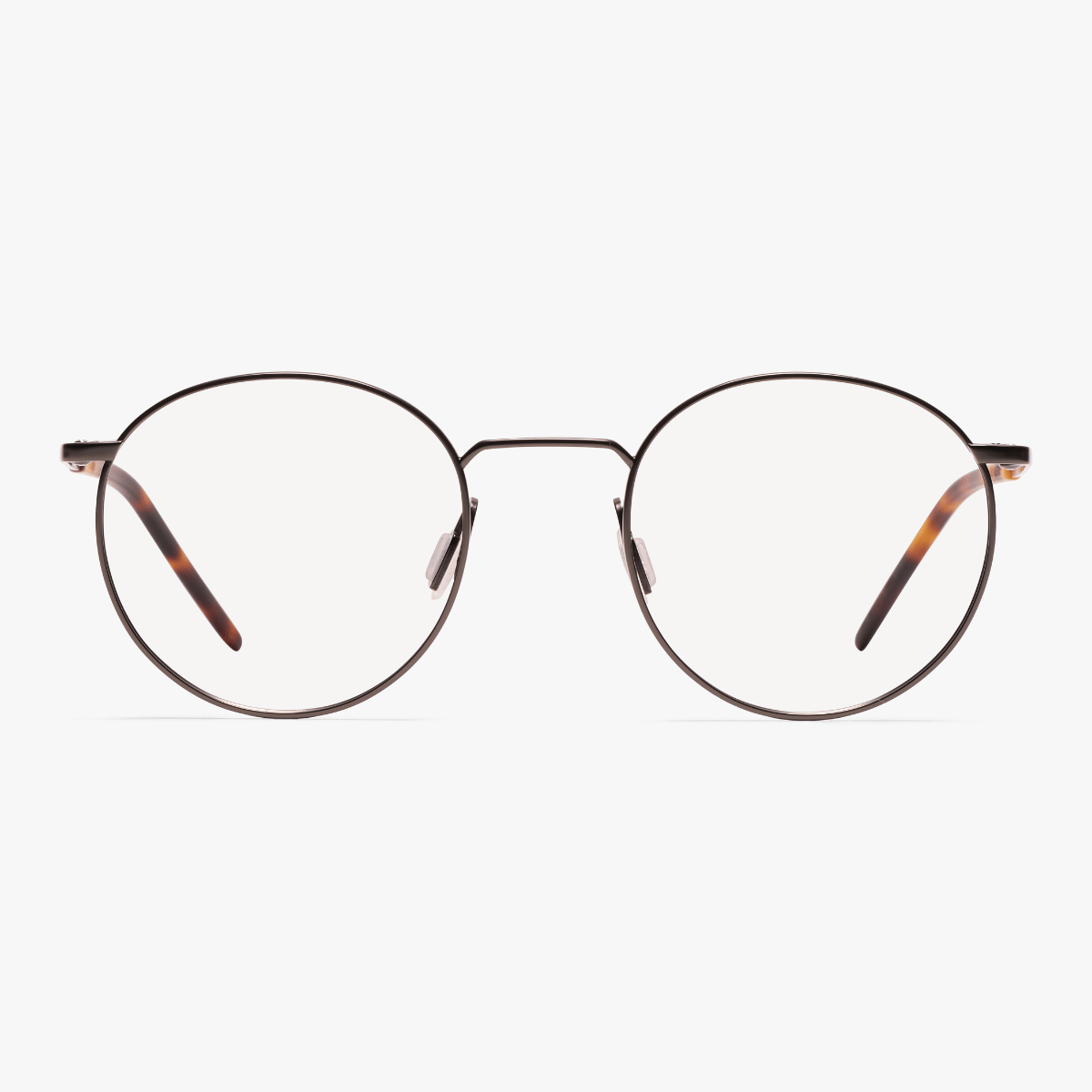 Round thin metal frame glasses with brown tortoiseshell temples