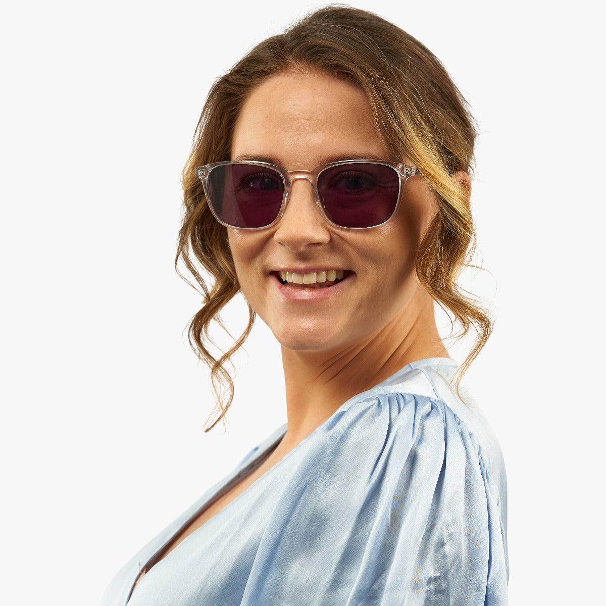Person wearing Women's Ebeltoft Crystal White glasses