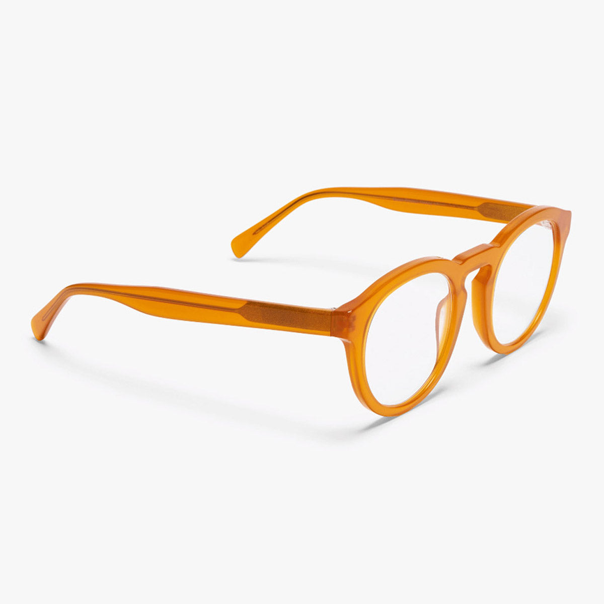 Round crystal honey reading glasses with orange frame