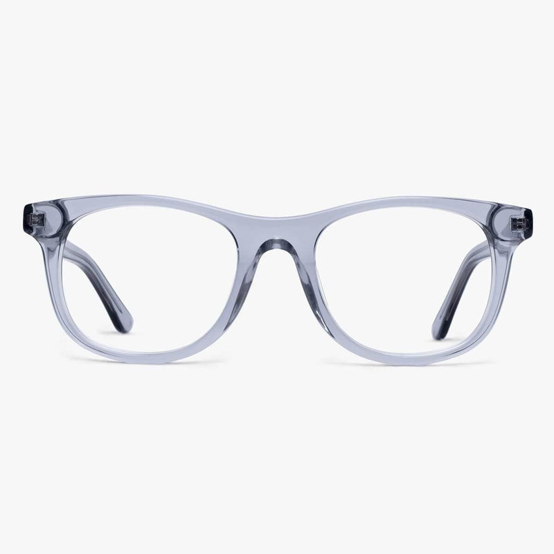Women's Malmö Crystal Grey reading glasses with a translucent frame