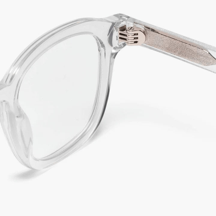 Close-up of Samsø crystal white eyewear frame