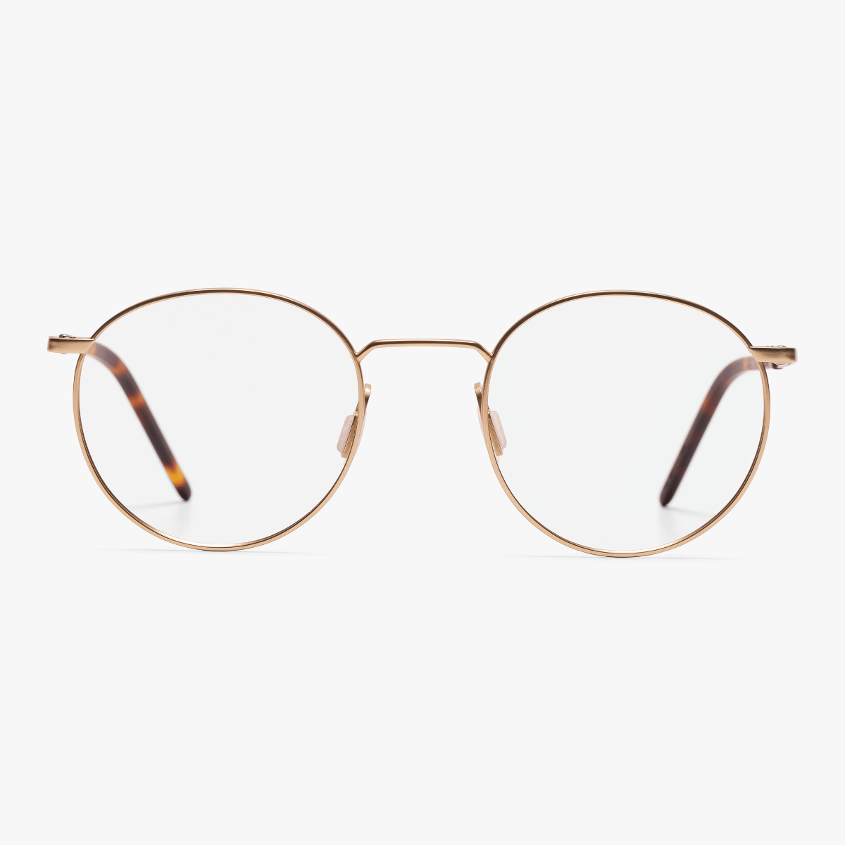 Round gold metal glasses with tortoiseshell arms